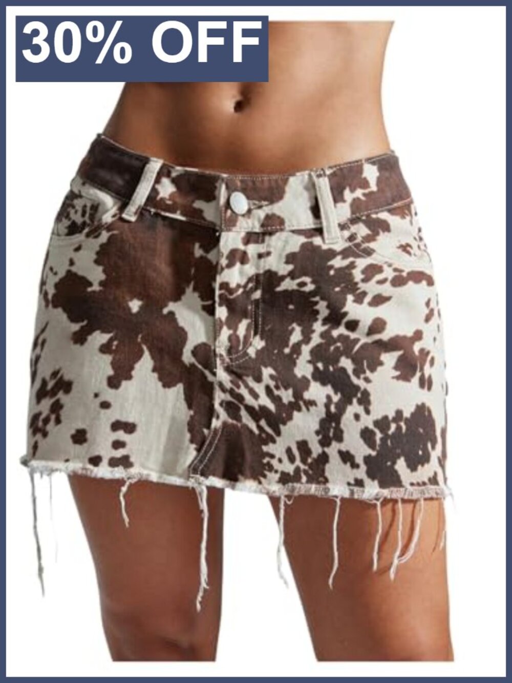 Women's Y2K Mini Denim Skirt Cow Print Low Waist Raw Hem Bodycon
